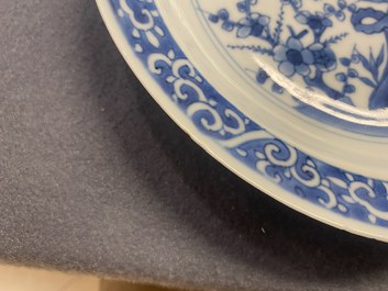 A Chinese blue and white 'Shou' plate with the 'Three friends of winter', Tianqi/Chongzhen